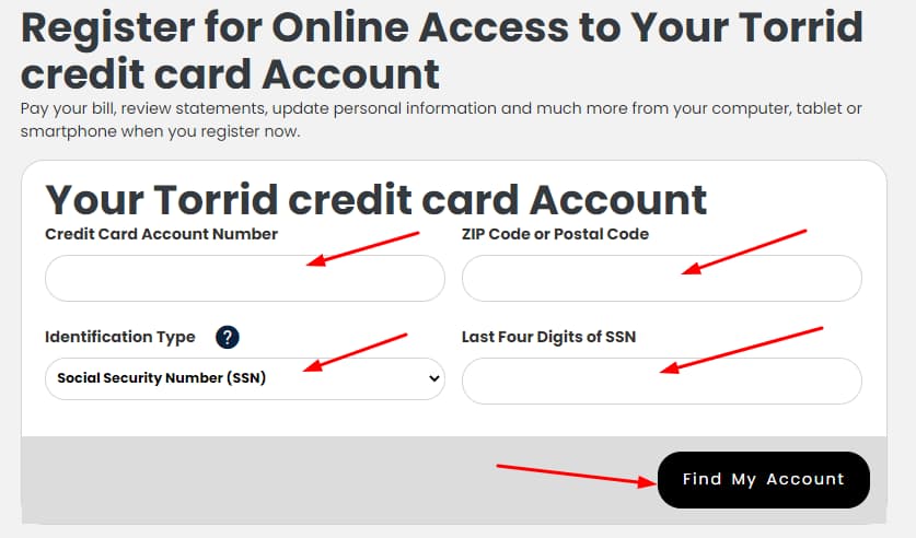 Torrid Credit Card Account Registration
